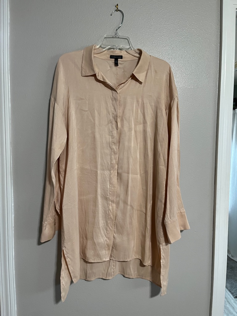 Eileen Fisher Light Peach Silk Tunic Button-Up
